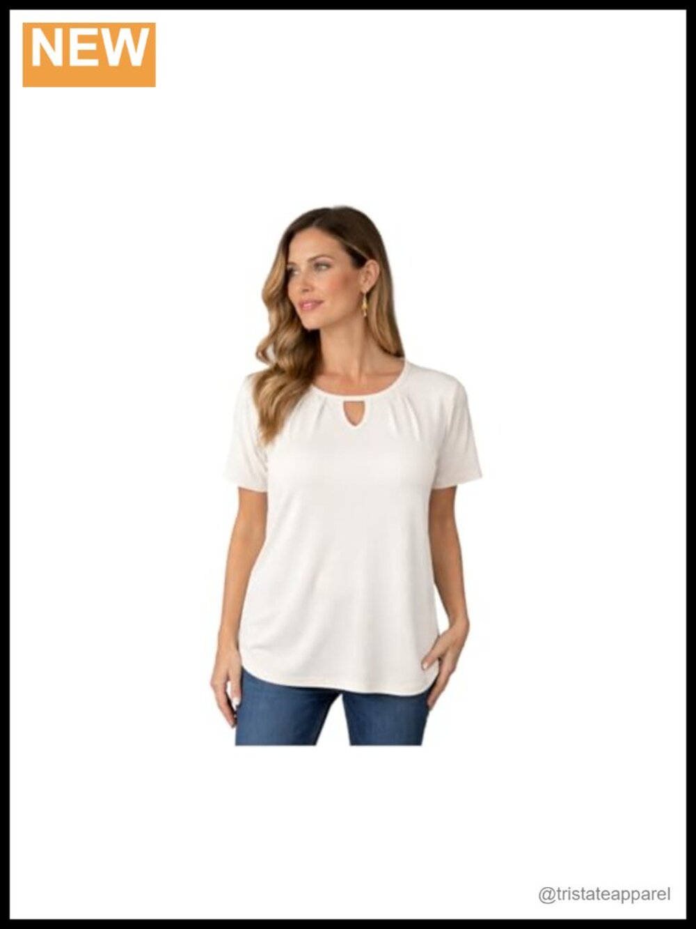 Women's Short Sleeve Keyhole Neck Blouse ITY Fabric Relaxed Fit Casual Top